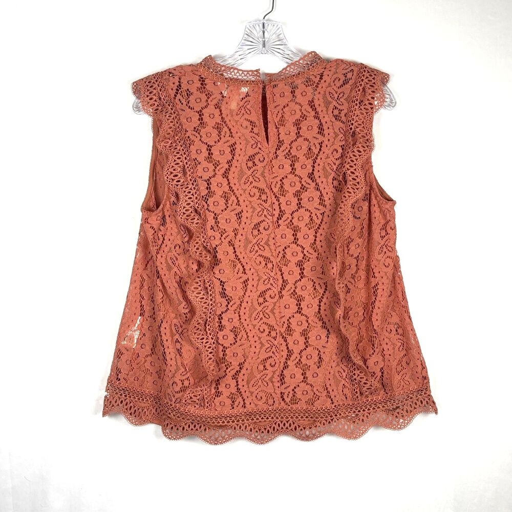 Adiva Crochet Lace Sleeveless Blouse Boho Crochet Scalloped Hem Rust Orange Sz L - Picture 2 of 12
